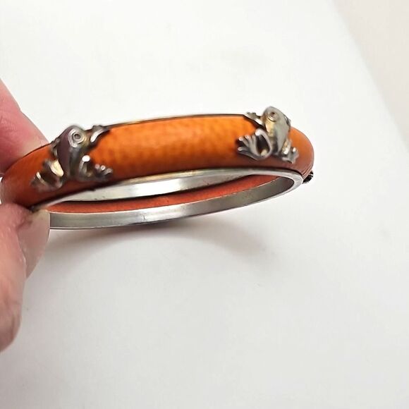 Bracelets Abalone and Nature Print Beige and Brown Leather with Frogs orange - Picture 6 of 6